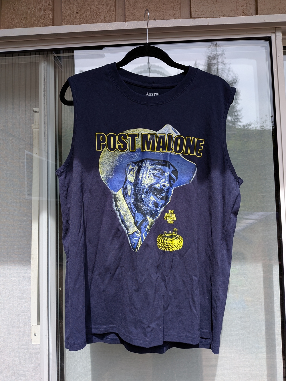 Post Malone Graphic Muscle Concert Tank  - Navy with Yellow Print